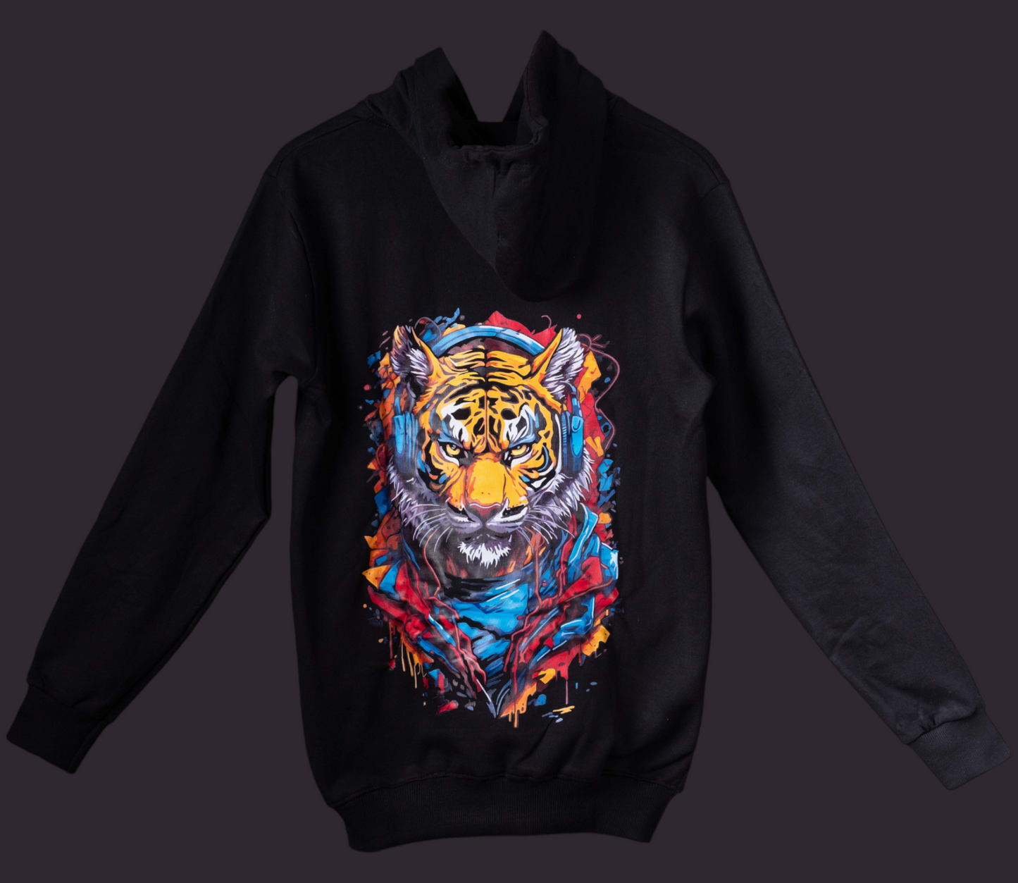 Funky Tiger Design Men’s Printed Hoodie in Black