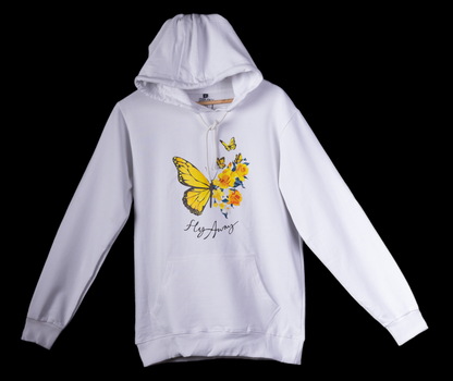 Fly Away – Butterfly Women’s Printed Hoodie in White