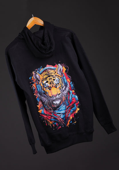 Funky Tiger Design Men’s Printed Hoodie in Black