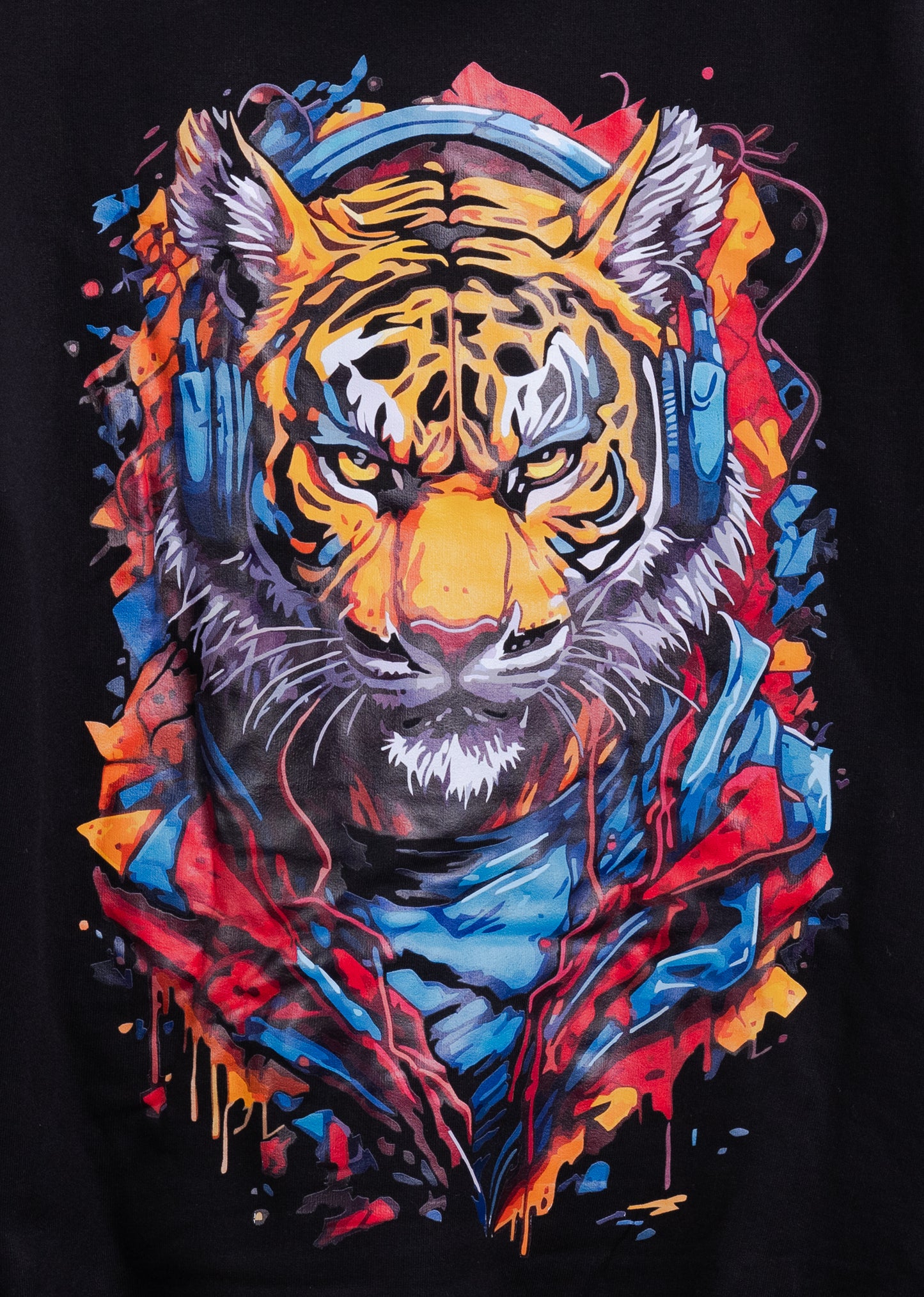 Funky Tiger Design Men’s Printed Hoodie in Black