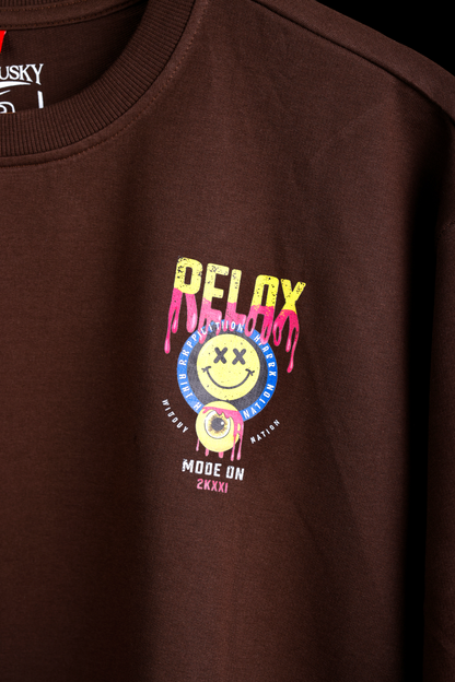 Relax Men’s & Women’s Printed Oversized T-shirt in Brown