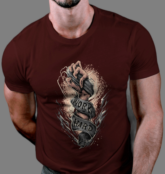 Work Hard Men’s Printed T-shirt in Brown