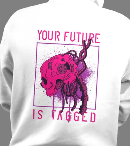 Futuristic Cyber Android Head Men’s Printed Hoodie in White