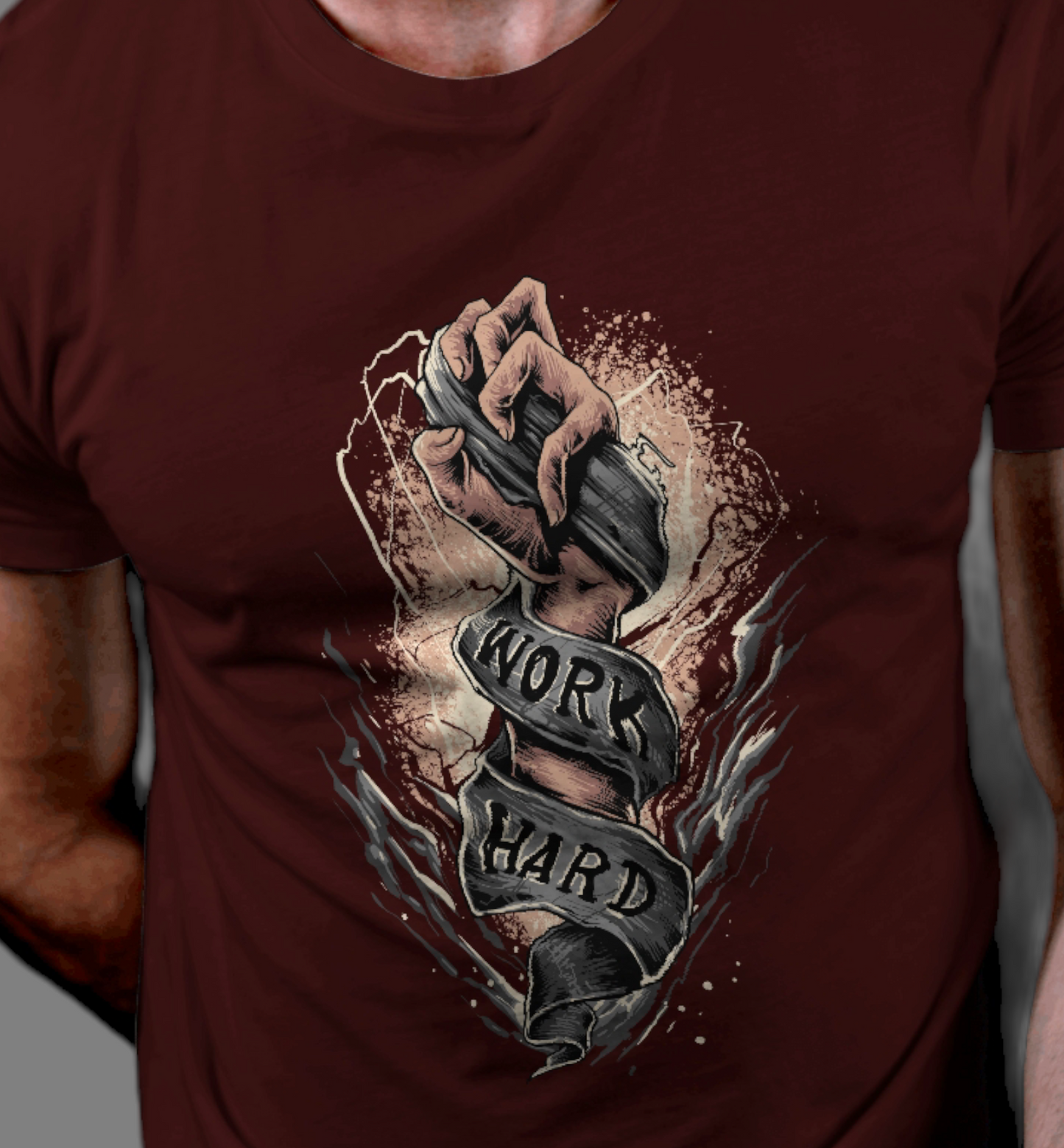 Work Hard Men’s Printed T-shirt in Brown