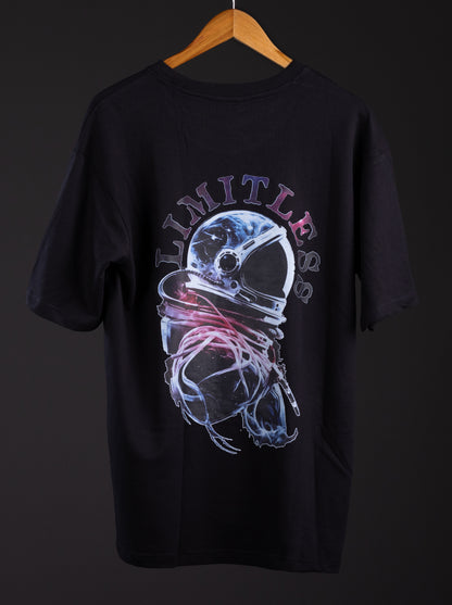 Limitless Astronaut Black Printed Oversized T-Shirt