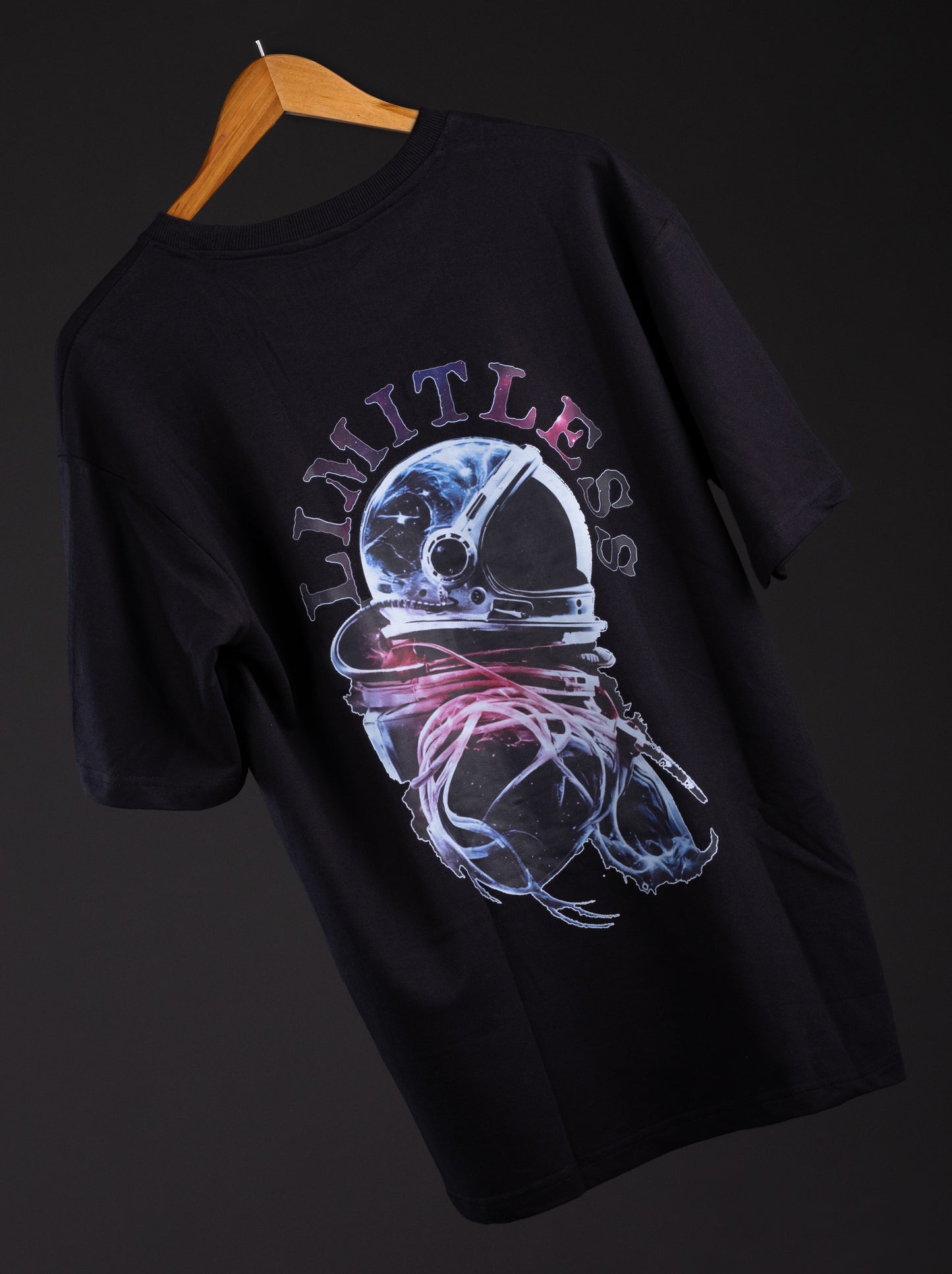 Limitless Astronaut Black Printed Oversized T-Shirt