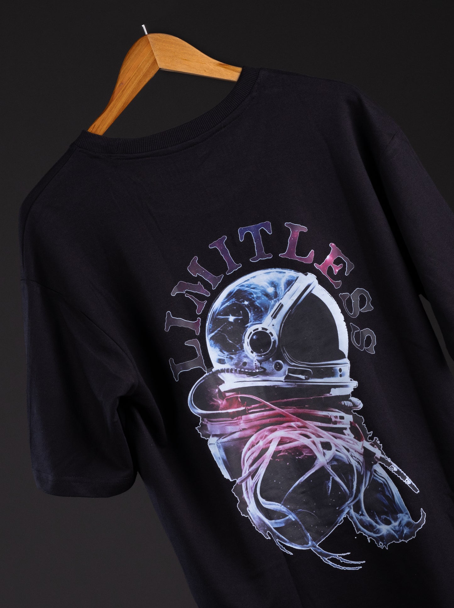 Limitless Astronaut Black Printed Oversized T-Shirt