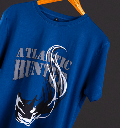 ATLANTIC HUNTER: Navy Blue T-shirt with 3D Orca Puff Print