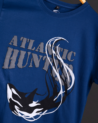 ATLANTIC HUNTER: Navy Blue T-shirt with 3D Orca Puff Print