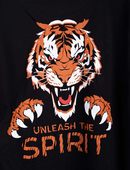 UNLEASH THE SPIRIT: Black T-shirt 3D Tiger Puff Print